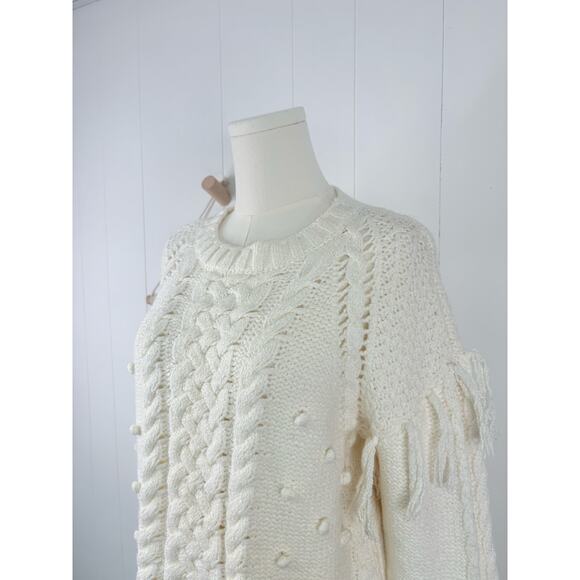 Cupcakes & Cashmere Angie Sweater Size Large White Ivory Fringe Pom Detail - Picture 5 of 12